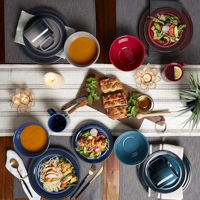 Mason Craft &amp More Festival Dinnerware Collection- Round Durable Stoneware Bold Colorful Ombre Glaze Plates Bowls 12 Piece Festival Dinnerware Set in Shadow Grey