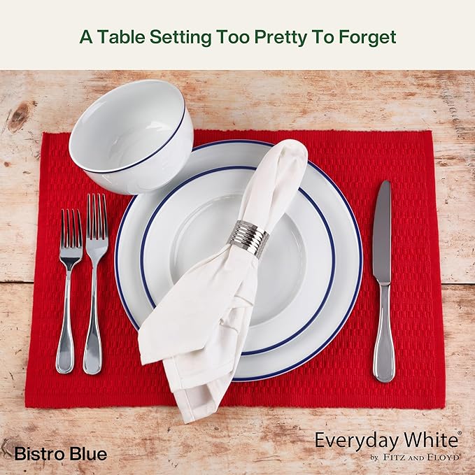 Everyday White by Fitz and Floyd Bistro Blue Band 12 Piece Dinnerware Set Service for 4