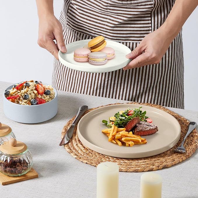 E-far Stoneware Dinnerware Sets with Pasta Bowls Set of 4 Bundle 12PCS Plates and Bowls Dish 35oz Ceramic Large Salad Bowl Plates for Serving Soup Dinner Microwave Safe Speckled Multicolor