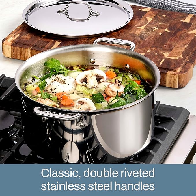 All-Clad D3 3-Ply Stainless Steel Cookware Set 10 Piece Induction Oven Broiler Safe 600F Kitchen Cooking Set w/ Frying Pans Saucepans Saute Pan Stockpot and Soup Pot Pots and Pans Silver