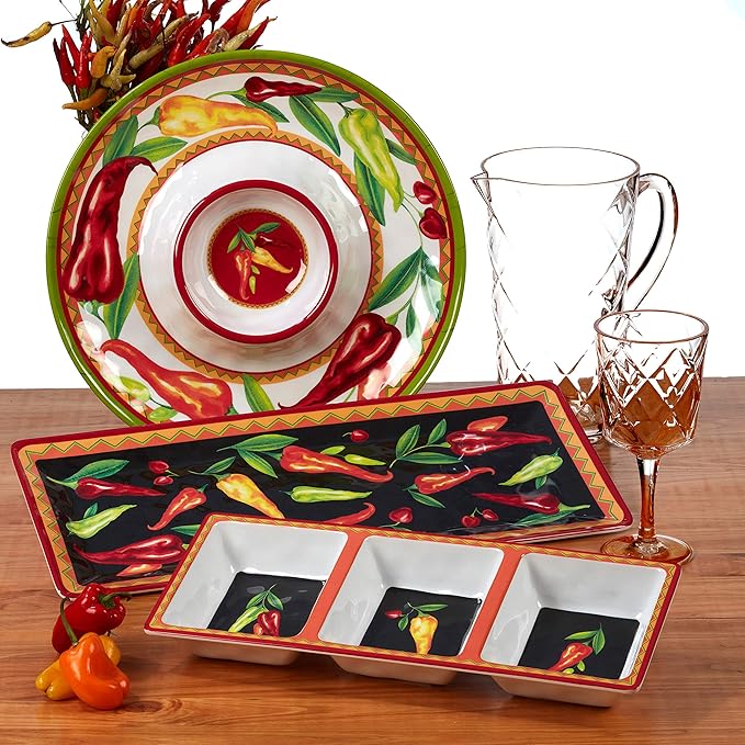 Certified International Red Hot 12 pc Melamine Dinnerware Set Service for 4
