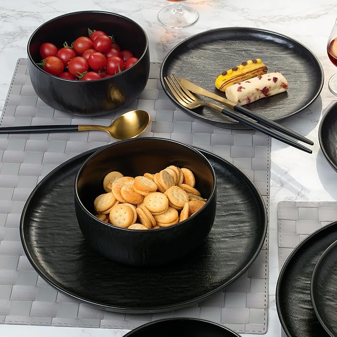 Joseph Sedgh Collection “Ari 12-piece Stoneware Dinnerware Set with Protective Glaze Finish Service for 4 Matt Black