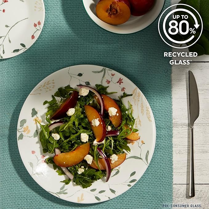 Corelle Vitrelle 18 Piece Glass Dinnerware Sets Service for 6 Triple Layer Chip &amp Crack Resistant Glass Plate and Bowl Sets Wildflower