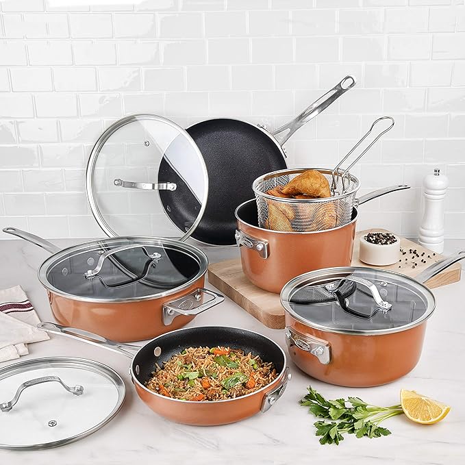 Gotham Steel Stackmaster Pots &amp Pans Set – Stackable 10 Piece Cookware Set Saves 30% Space Ultra Nonstick Cast Texture Coating Includes Fry Pans Saucepans Stock Pots and More – Dishwasher Saf