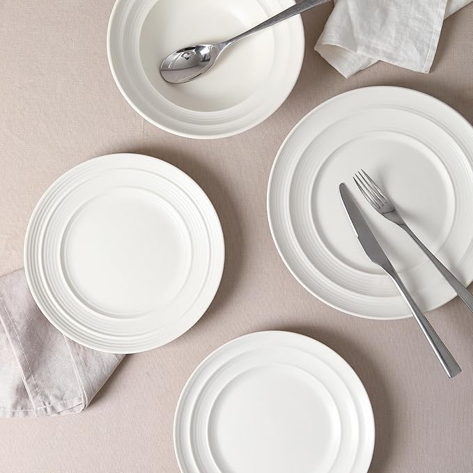 Earth &amp Clay Celeste 24-Piece Dinnerware Stoneware Plates and Bowls Set Includes Dinner and Salad Plates Cereal Bowls Dishwasher and Microwave Safe Dish Set for 8 Ivory White