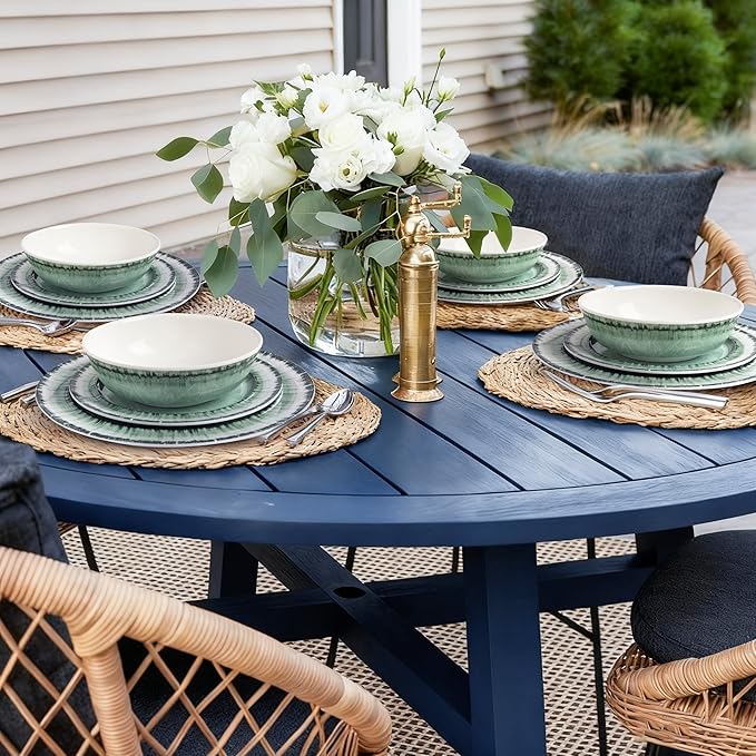 AELS Melamine Dinnerware Set of 12 Pcs Dinner Dishes Set for Indoor and Outdoor Use Dishwasher Safe Lightweight Unbreakable BPA Free Sage Green