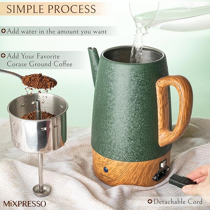 Mixpresso 10 Cup Percolator Coffee Pot Electric Stainless Steel Coffee Percolator Electric With Keep Warm Function Classic Perculator Pot With Removable Basket for Home or Office - Shiny Green