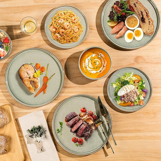 AmorArc Ceramic Dinnerware Sets Handmade Reactive Glaze Stoneware Plates and Bowls SetsHighly Chip and Crack Resistant | Dishwasher &amp Microwave Safe Dishes Set Service for 4 (12pc)