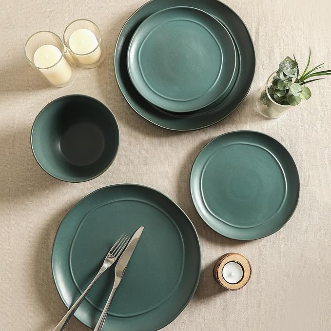 Stone Lain Infinity 24-Piece Dinnerware Set Stoneware Plates and Bowls Set Dishwasher and Microwave Safe Dish Set for 8 Green
