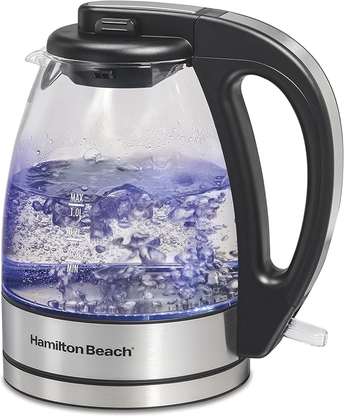 Hamilton Beach 2 Slice Extra Wide Slot Toaster with Bagel &amp Defrost Settings Shade Selector Toast Boost Auto Shutoff Black &amp Stainless Steel (22633) and Hamilton Beach Glass Electric Tea K
