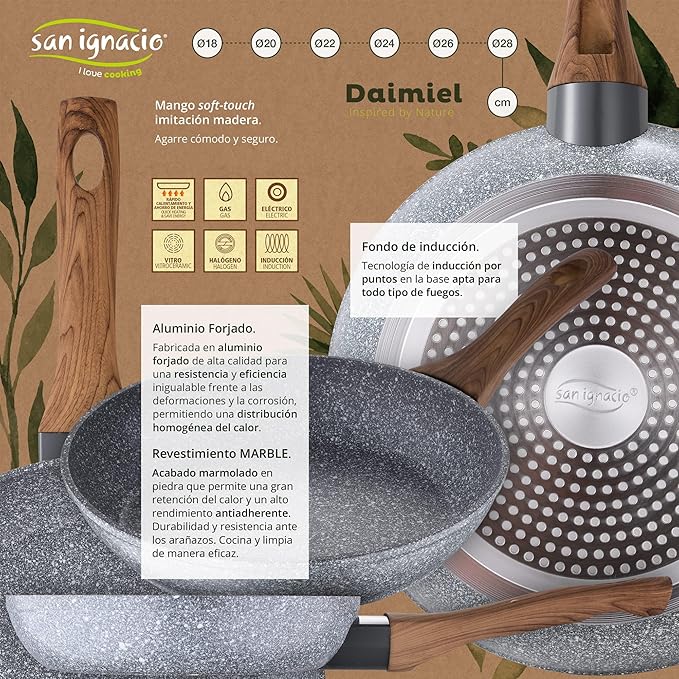 SAN IGNACIO PK2026 Set 3 Pans 22/26/28 Daimiel Forged Aluminum Induction Multicoloured