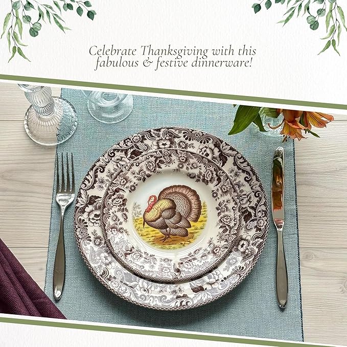 Spode Woodland 3-Piece Thanksgiving Dinnerware Set - Porcelain Plates &amp Bowl Fall Dinnerware Collection - Microwave &amp Dishwasher Safe - Elegant Autumn Tableware