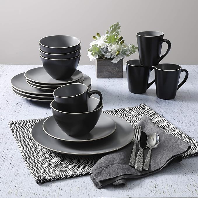 Gibson Elite Soho Lounge Matte Dinnerware Set Service for 4 (16pcs) Two-Tone Grey