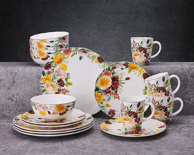 Mikasa Clara Bone China Lightweight Chip Resistant 16 Piece Dinnerware Set Service For 4