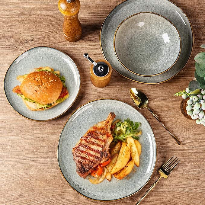 AmorArc Ceramic Dinnerware SetsHandmade Reactive Glaze Stoneware Plates and Bowls SetsHighly Scratch Resistant | Dishwasher &amp Microwave Safe Dishes SetService for 6 (18pc)