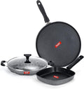 SUMEET NonStick Aluminium Cookware Set Dosa Tawa - 26.5Cm Dia Grill Appam Patra with Glass Lid - 12 Cavity - 22cm Dia Grill Pan-22cm Dia (Silver)
