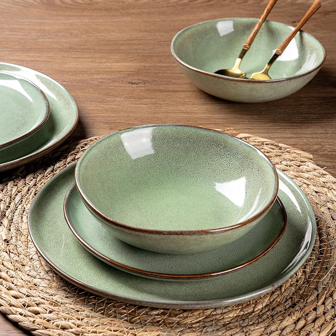 AmorArc Ceramic Dinnerware SetsHandmade Reactive Glaze Stoneware Plates and Bowls SetsHighly Scratch Resistant | Dishwasher &amp Microwave Safe Dishes SetService for 4 (12pc)
