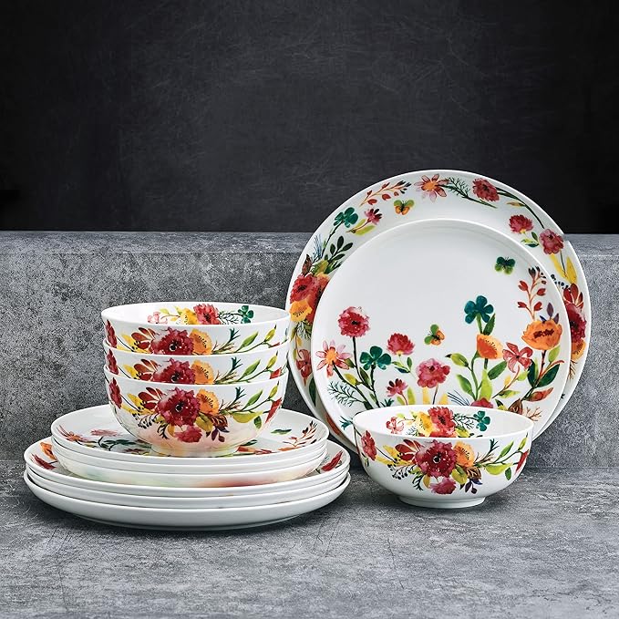 Mikasa Karina Bone China Lightweight Chip Resistant 12 Piece Dinnerware Set Service for 4