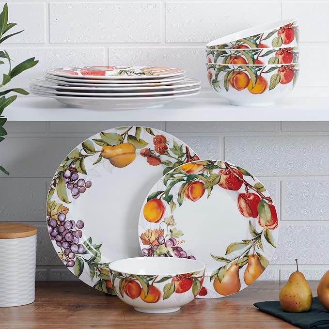 Mikasa Orchard Bone China Lightweight Chip Resistant 12 Piece Dinnerware Set Service for 4