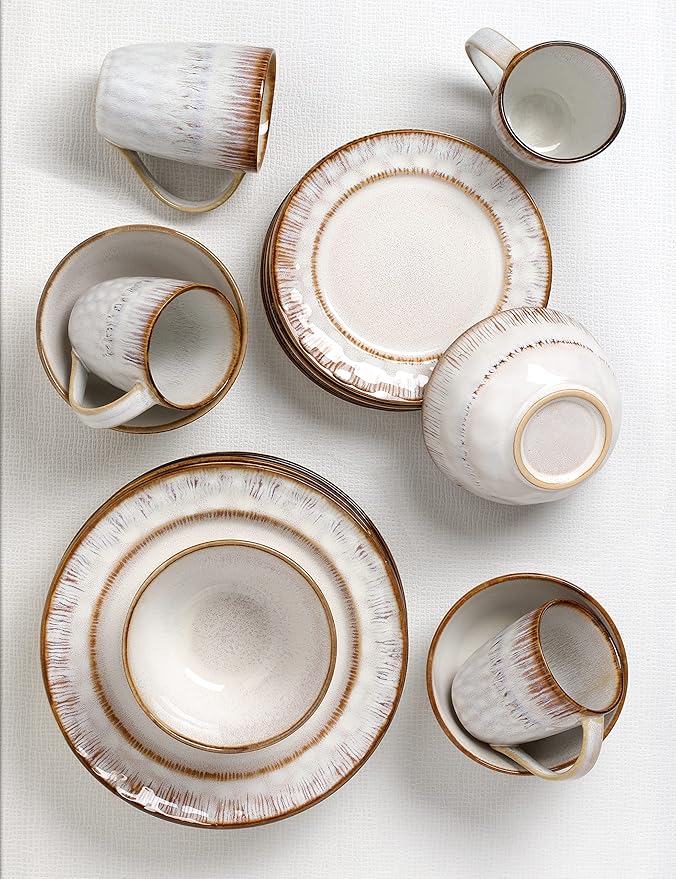 Lorren Home Trends 16 Piece Stoneware Set-Mocca Swirl Mocha