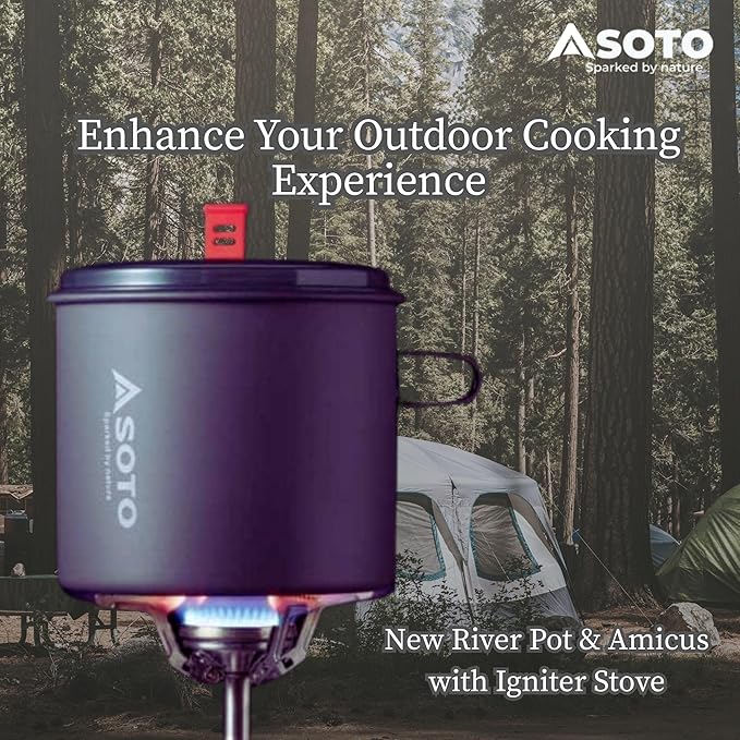 SOTO Compact Helix Coffee Maker Portable Stainless Steel Pour Over Coffee Dripper wth New River Camping Pot &amp Portable Amicus Camping Stove with or without Igniter - Backpacking Stove Set