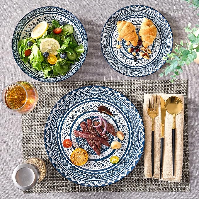 Bestone Ceramic 12-Pieces Dinnerware Sets Ceramic Dish Plates and Bowls Sets Dishes Set for 4 Dinner Salad Dessert Plates and Cereal Bowls Set GiftVintage Blue