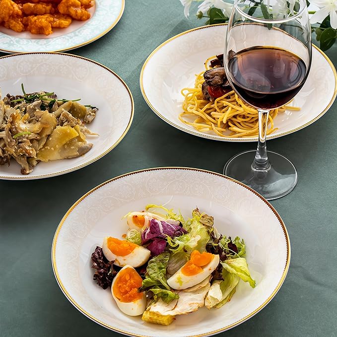 Fine Bone China Dinnerware SetPorcelain&ampCeramic Dinnerware SetsBone Stoneware &amp Ceramic Cookware Tableware Set Includes Dinner Plates|Spoons|Pasta Bowls|Soup Pot|Chopsticks (26PCS * 6-Person