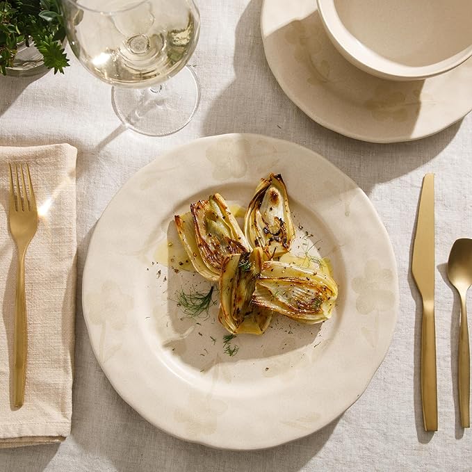 Bloomhouse - 2 Time Oprah's Favorite Things - Made in Portugal Hand Painted Dinnerware Set - Porto Petals 12 Piece (Service for 4) Floral Plates and Bowls Set - Lilly Cream