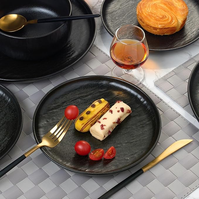 Joseph Sedgh Collection “Ari 12-piece Stoneware Dinnerware Set with Protective Glaze Finish Service for 4 Matt Black