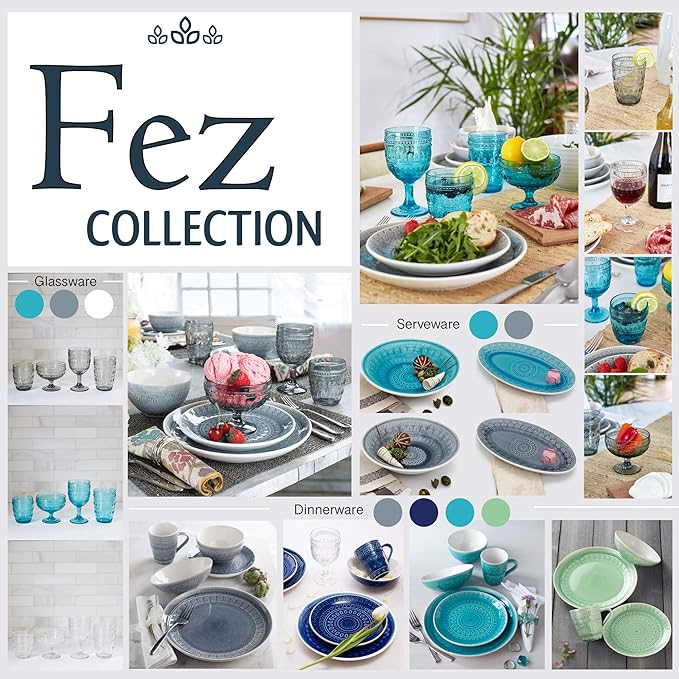 Euro Ceramica Fez 16 Piece Double Bowl Stoneware Mandala Pattern Design Dinnerware Set Service for 4 Grey