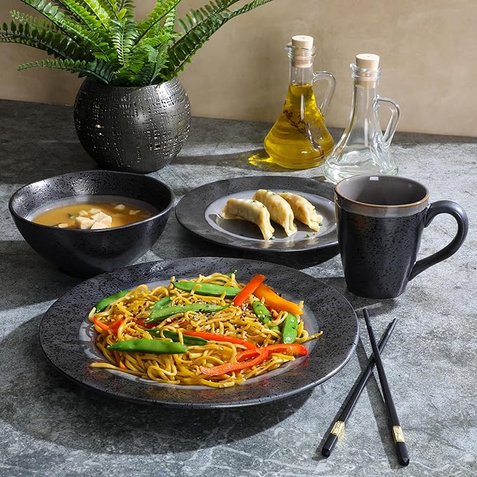 Gibson Dragonstone 16 pc Dinnerware Set Grey Stoneware Gray -