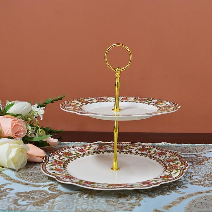 ACMLIFE Fine China Dinnerware Sets for 4 2 Tier Cupcake Stand for Dessert Table