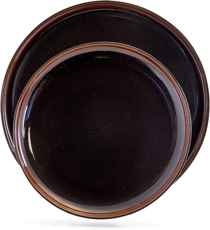 Elama Midnight Beach 16 Piece Dinnerware Set in Metallic Black
