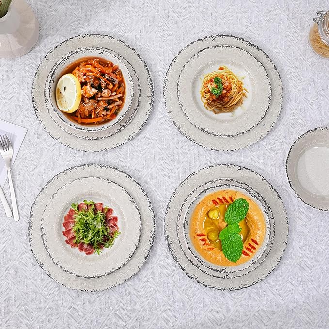 Melamine Dinnerware Set for 4 12-Piece Rusty Gray – BPA-Free Dishwasher-Safe Plates &amp Bowls for Indoor Outdoor Dining Portable and Reusable