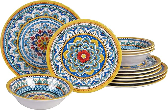 Certified International Portofino 12 Piece Melamine Dinnerware Set Service for 4 Multi Colored