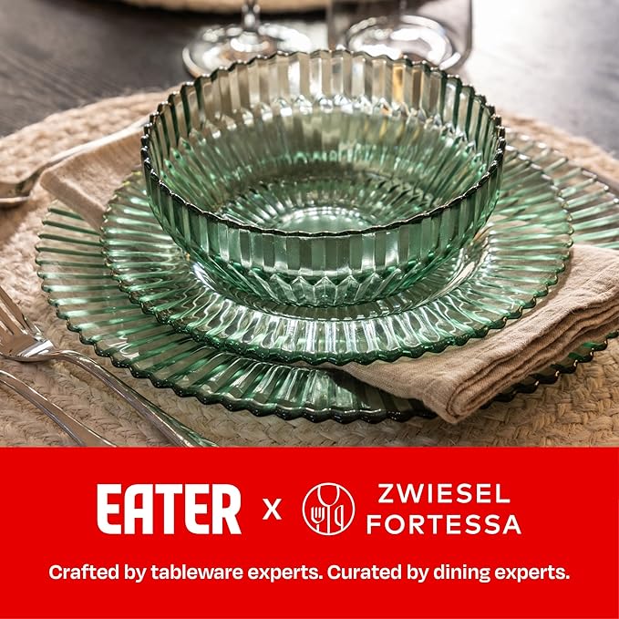 Eater x Zwiesel Fortessa Seraphina Glass 12 Piece Dinnerware Set (Service for 4) Verde Green