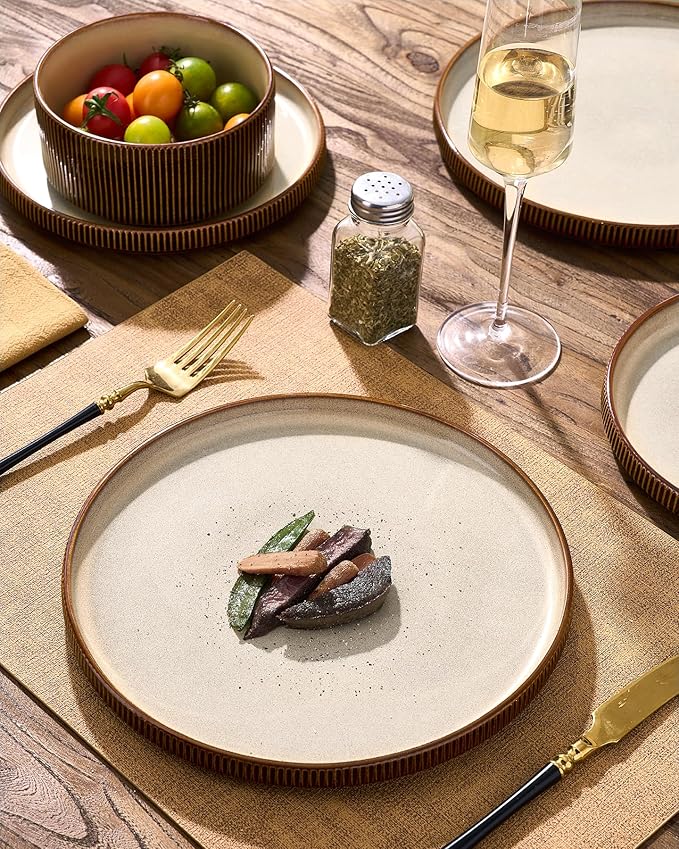Stoneware Dinnerware Sets Handcrafted Double Reactive Glaze Plates and Bowls for Everyday &amp Formal Dining Microwave &amp Dishwasher Safe Scratch Resistant Dishes Service for 4 (12-Piece) Crea