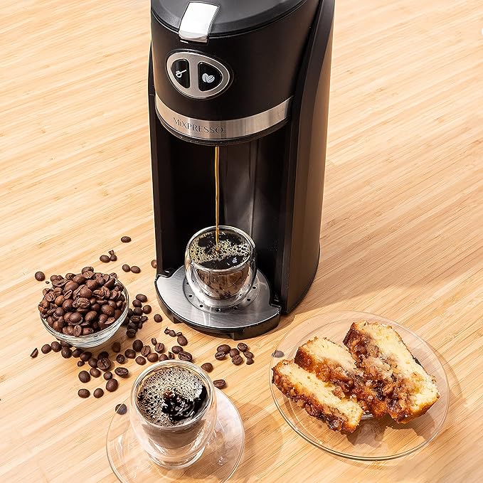 Mixpresso 2 in 1 Grind &amp Brew Automatic Personal Coffee Maker Automatic Single Serve Coffee Maker with Grinder Built-In and 14oz Travel Mug Auto Shut Off FunctionBlack Travel Coffee Maker