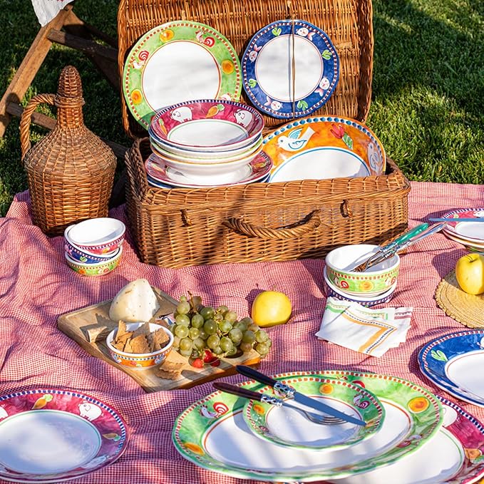 Vietri Melamine Campagna Gallina 4-Pc Dinnerware Set - Cereal/Pasta Bowls Salad/Dinner Plates