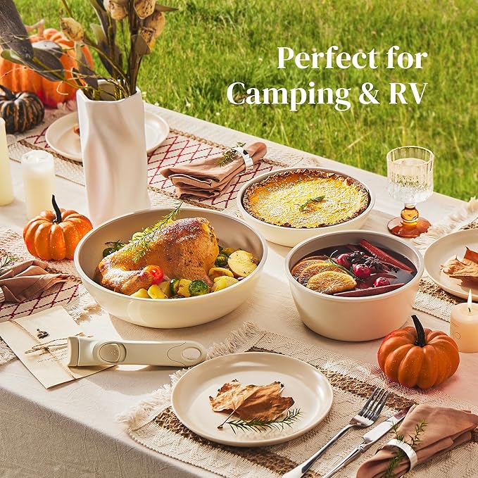 Redchef Ceramic Pots and Pans Set Non Stick Nonstick Kitchen Cookware Sets Non Toxic Pots and Pans Set Non Stick PFAS PFOA &amp PTFE Free Detachable Handle Pots and Pans 5 Piece RV Cookware