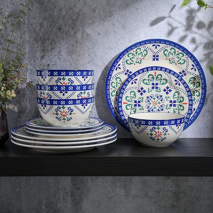 Laurie Gates by Gibson Hand Painted Tierra Mix and Match Dinnerware Set Service for 4 (12pcs) Star