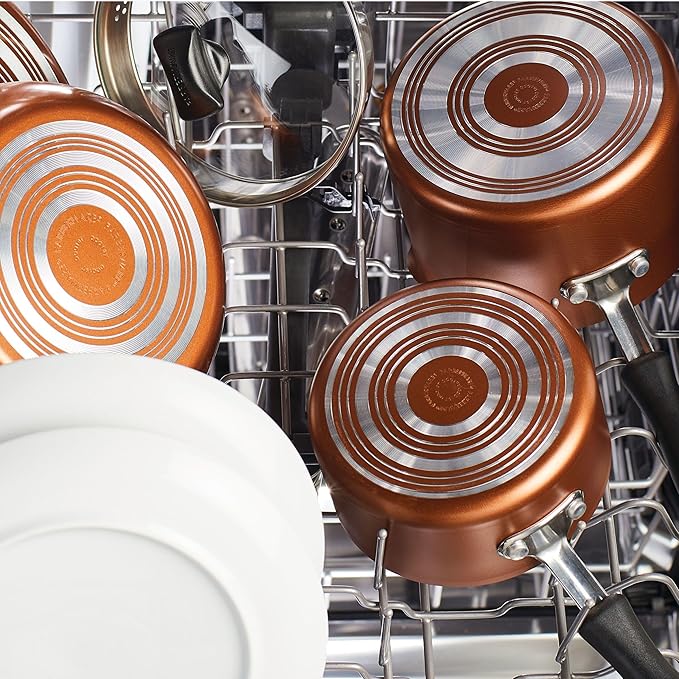 Farberware Cookstart DiamondMax Nonstick Cookware/Pots and Pans Set Dishwasher Safe Includes Baking Pan and Cooking Tools 15 Piece - Copper