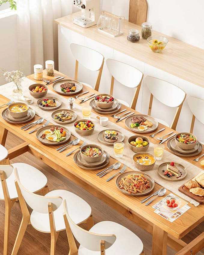 vancasso ANYA 24 Pieces Plates and Bowls Set Caramel Dinnerware Sets Reactive Glaze Dishes Set for 8 Ceramic Dishware Sets Kitchen Dinner Set Microwave &amp Dishwasher Safe