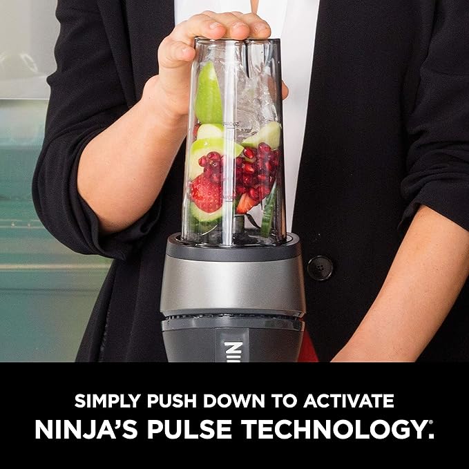 Ninja Fit Compact Personal Blender Portable Blender for-Smoothies Shakes Food Prep and Frozen Blending 700-Watt Base (2) 16-oz. Cups and Spout Lids Black QB3001SS