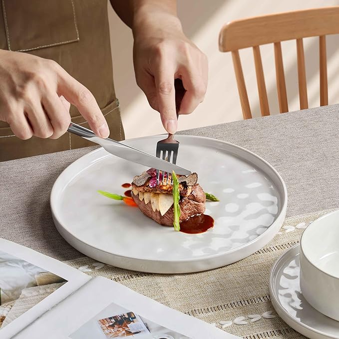 Herogo 18 Pieces Plates and Bowls Sets for 6 Stoneware Dinnerware Set for Kitchen Ceramic Dinner Dishware Dishwasher &amp Microwave Safe Speckled White