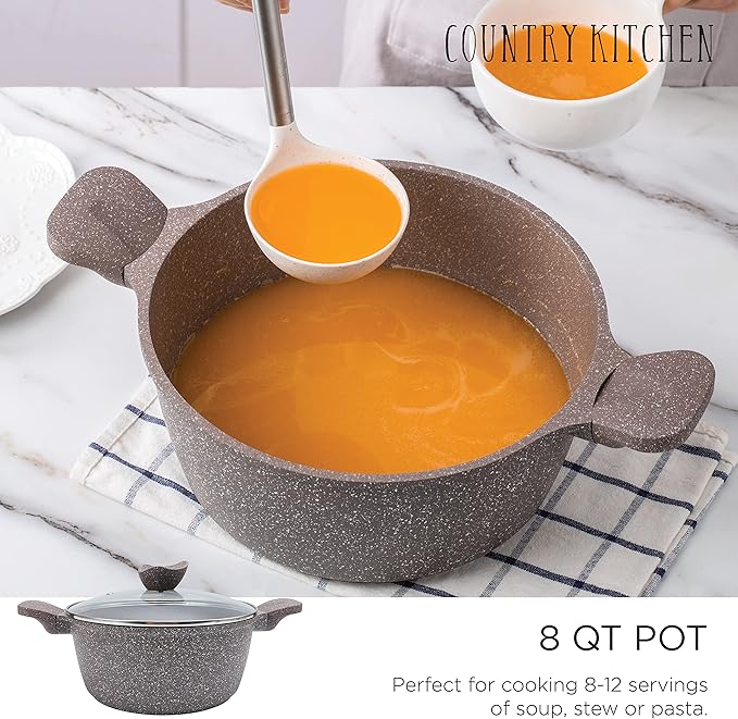Country Kitchen Non-Stick Cast Aluminum Cookware Set - Durable Kitchen Cookware for Everyday Cooking Chocolate Brown 6 Pc.