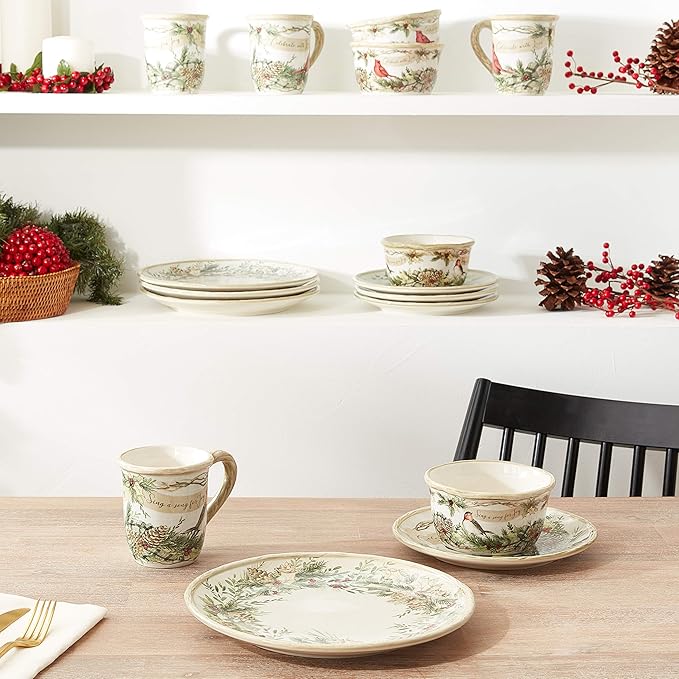 Certified International 89044RM Holly and Ivy 16pc Dinnerware Set Service for 4Multicolored