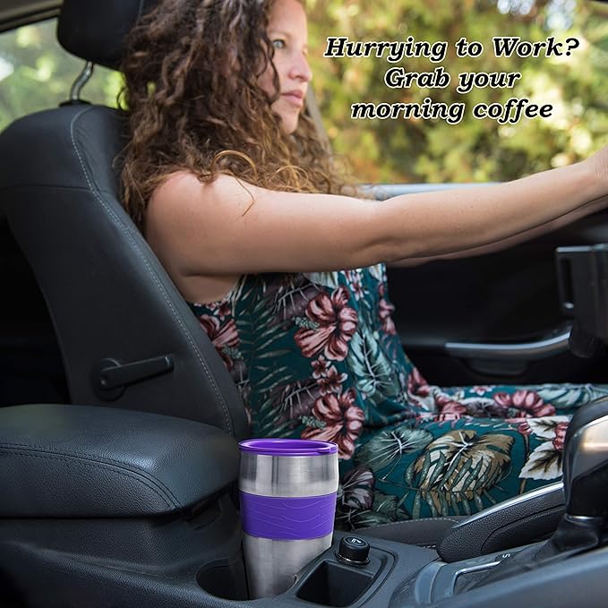 Mixpresso Purple Personal Single Serve Coffee Maker with 14oz Travel Mug Drip Small Coffee Maker with Auto Shut Off Reusable Filter Works with Ground Coffee Only – Not for K-Cup Pods