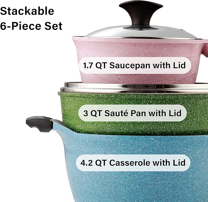 Cook N Home 6-Piece Nonstick Ceramic Coating Cookware Set Multicolor