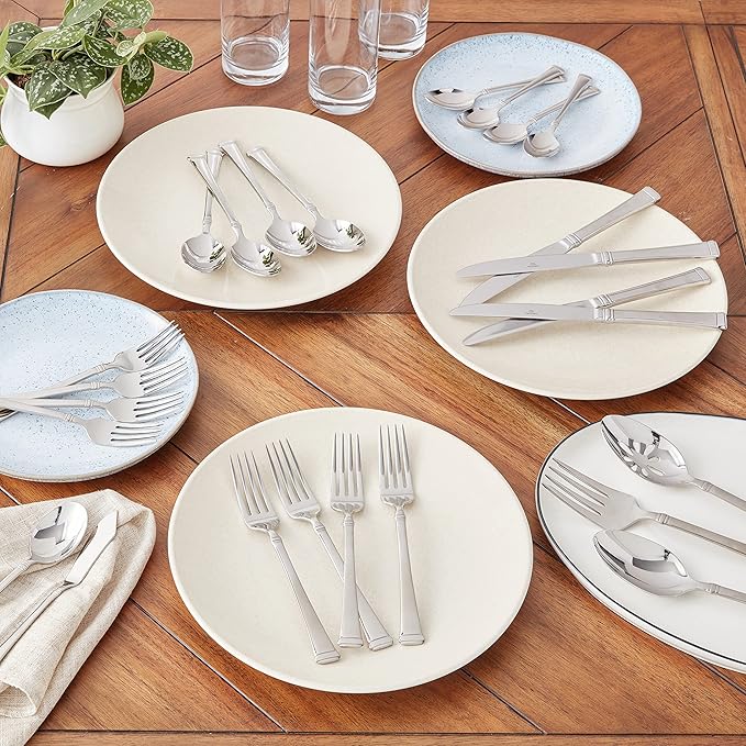 Mikasa Harmony 45-Piece Silverware Set 18/10 Stainless Steel Cutlery for 8 Includes Forks Knives Spoons and 5-Piece Serving Utensils Set